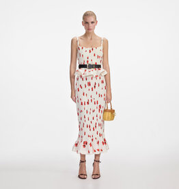 Self Portrait White Floral Plisse Top