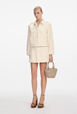 Self Portrait Cream Denim Beaded Floral Mini Skirt
