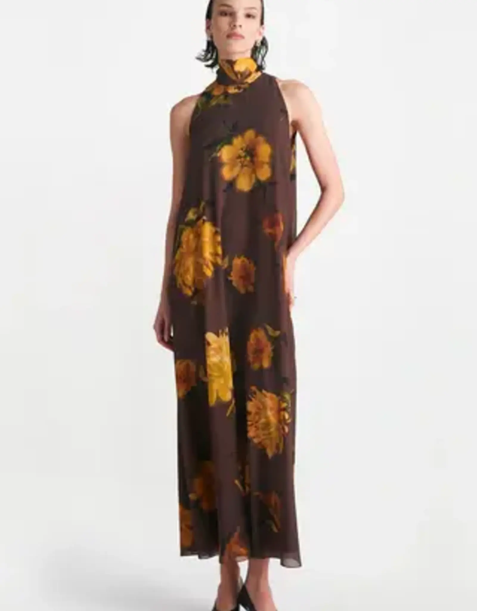 Lela Rose Sleeveless Tie Neck Maxi