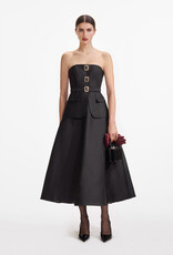 Self Portrait Black Taffeta Bandeau Midi Dress
