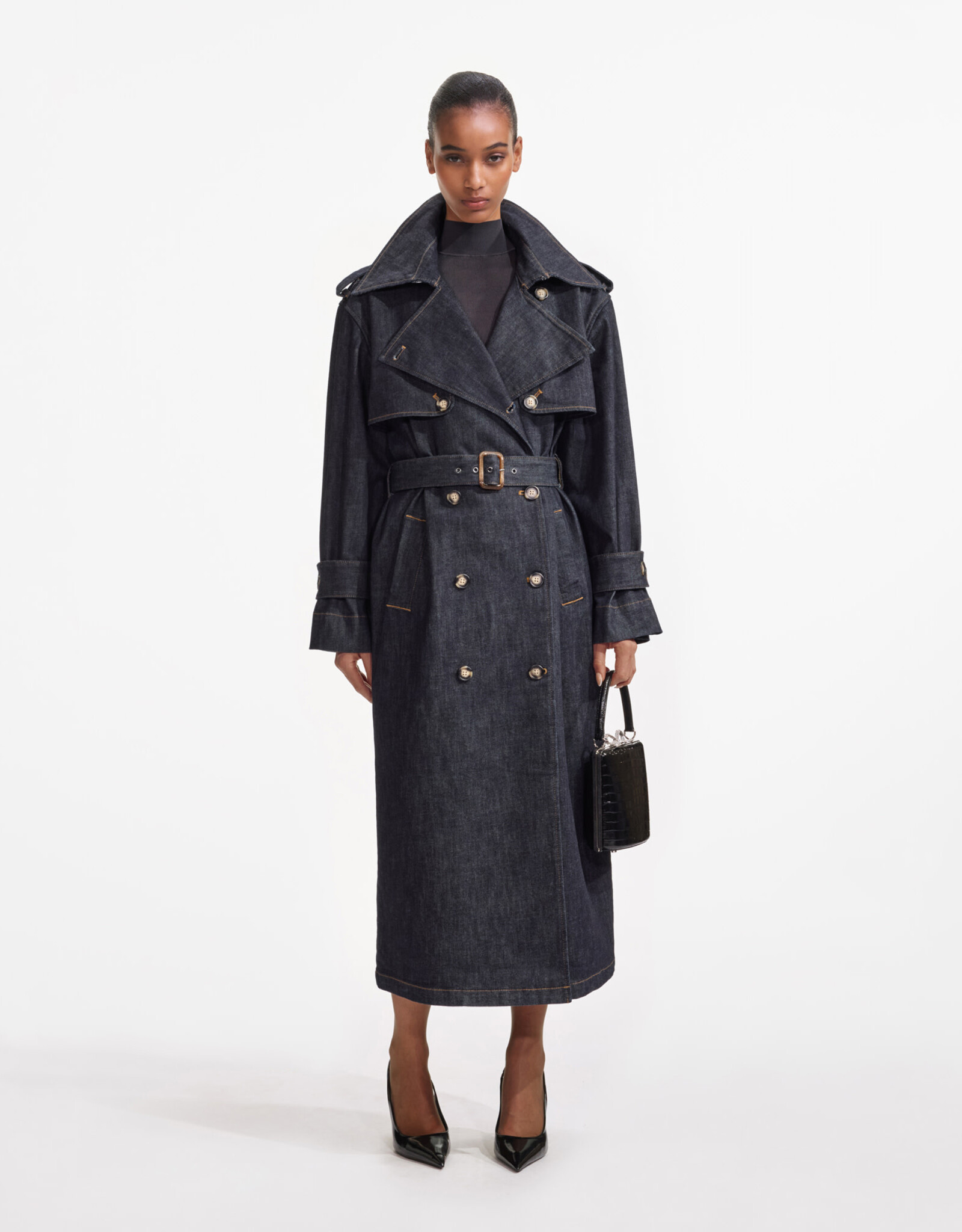 Self Portrait Indigo Denim Trench Coat