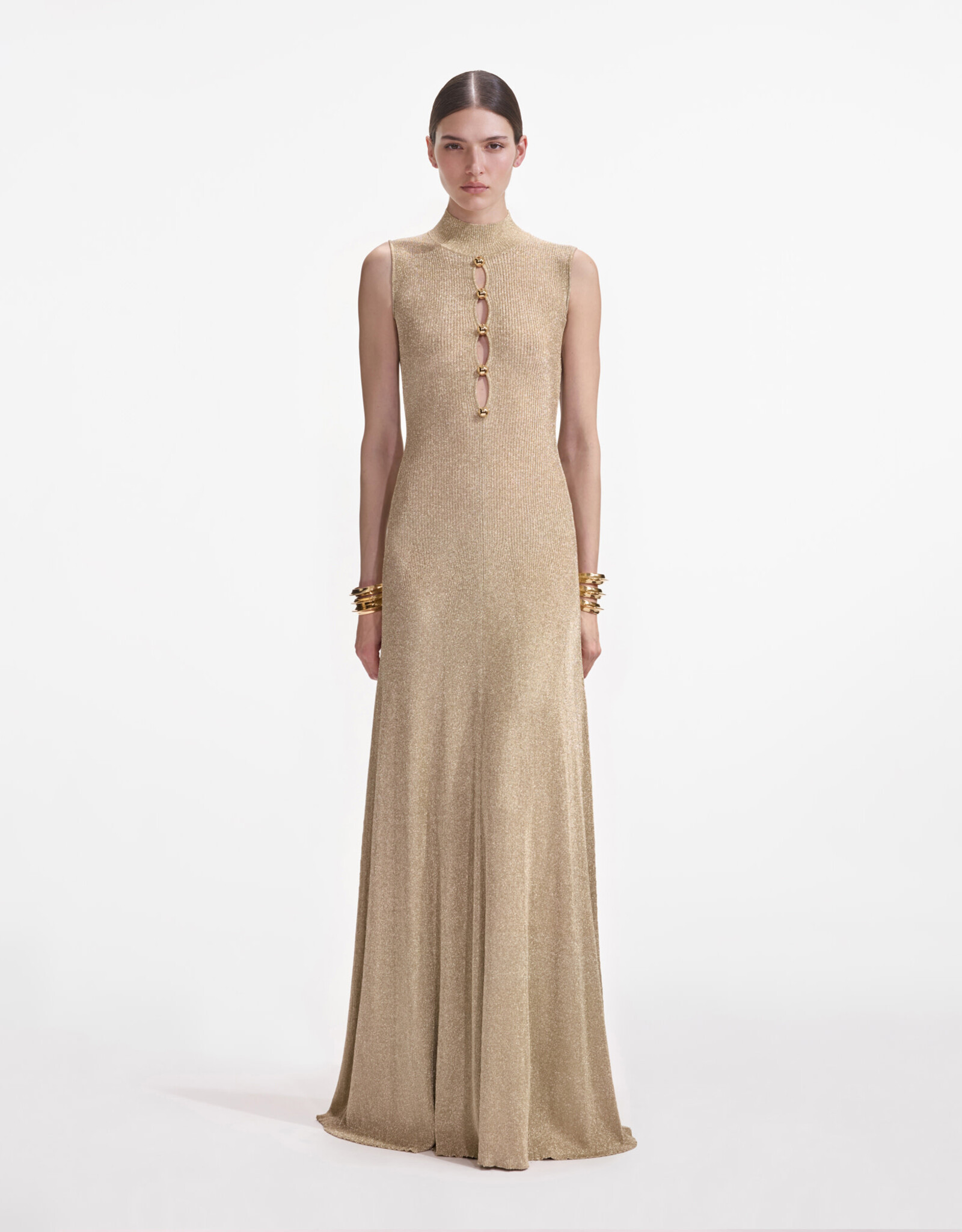 Self Portrait Gold Lurex Knit Maxi Dress