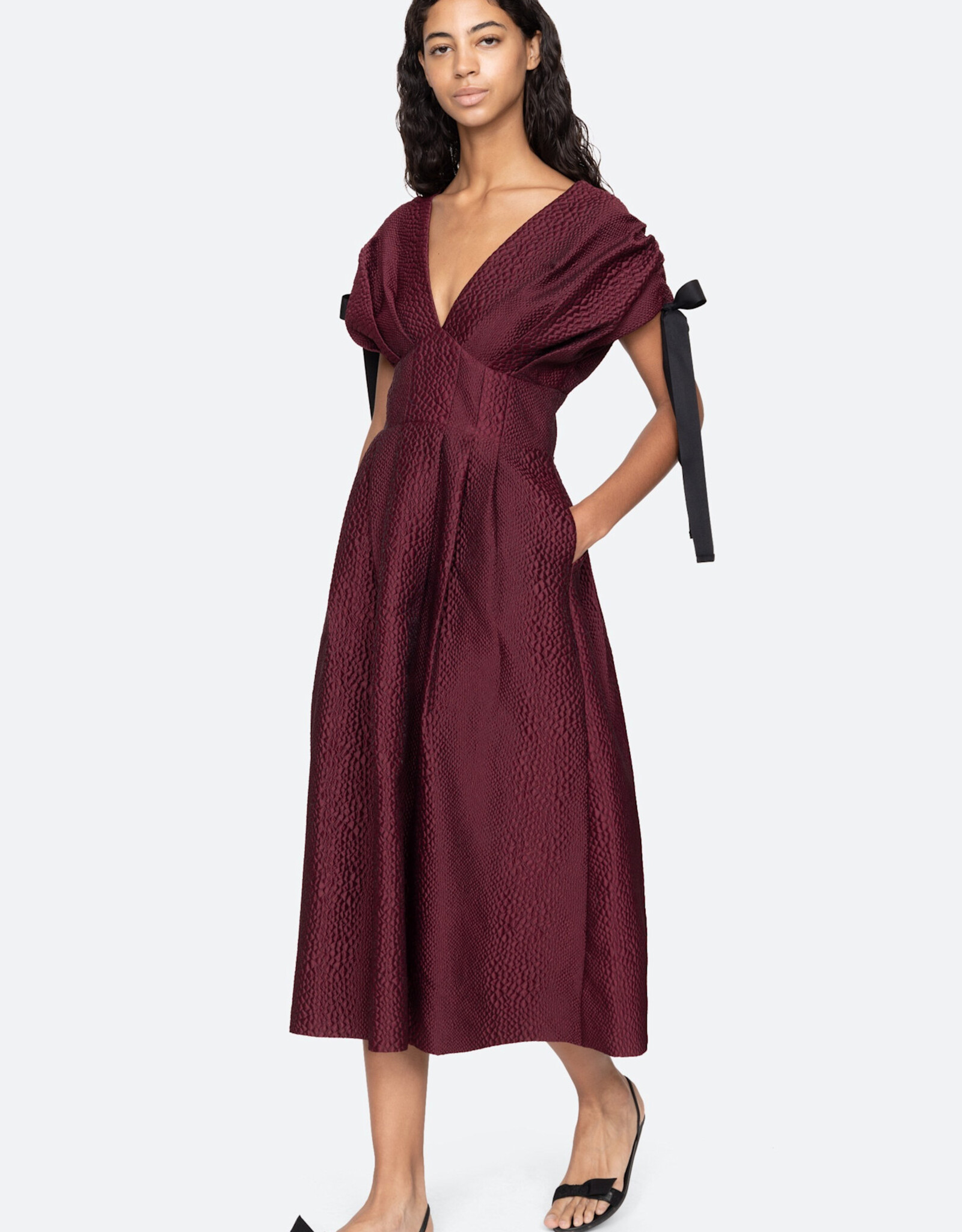 Sea Fayetta Embossed Evening Midi Dress