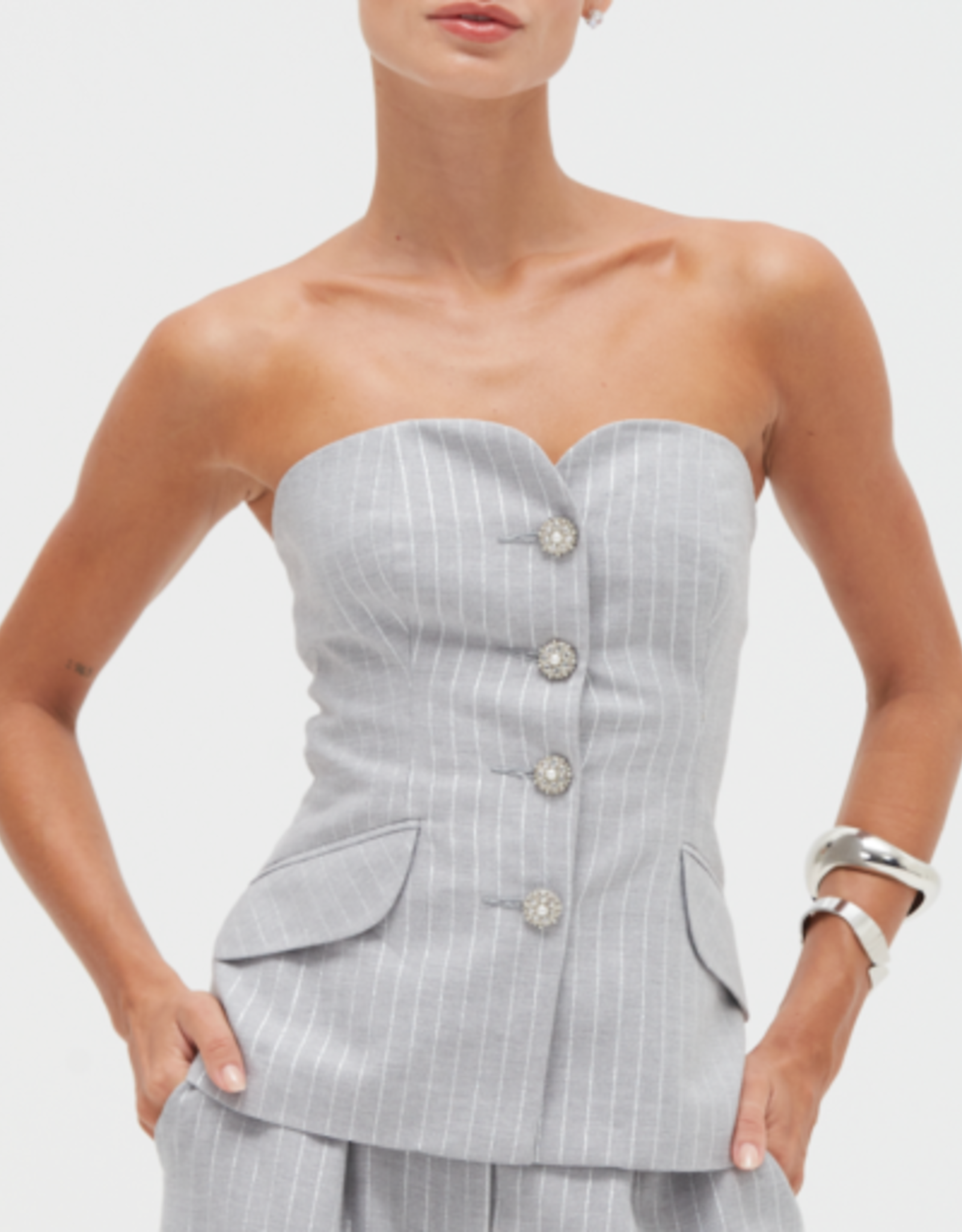 PatBo METALLIC PINSTRIPE STRAPLESS TOP
