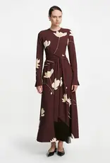 Lela Rose Floral Printed Crepe Long Sleeve Tie Waist Dress