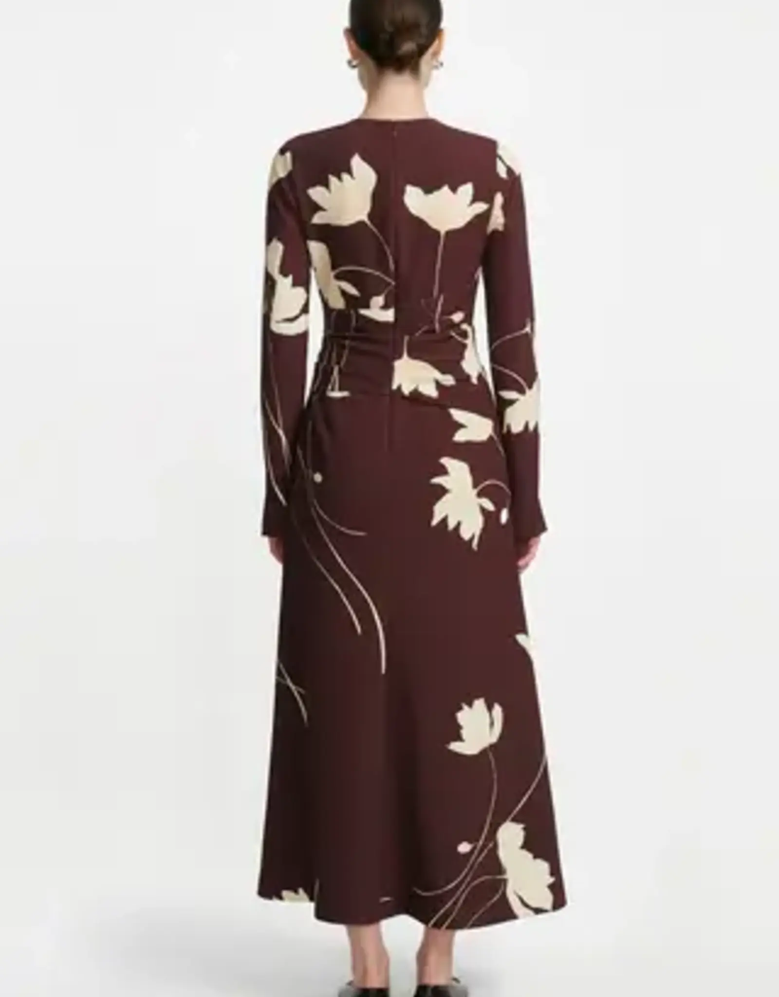 Lela Rose Floral Printed Crepe Long Sleeve Tie Waist Dress