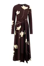 Lela Rose Floral Printed Crepe Long Sleeve Tie Waist Dress