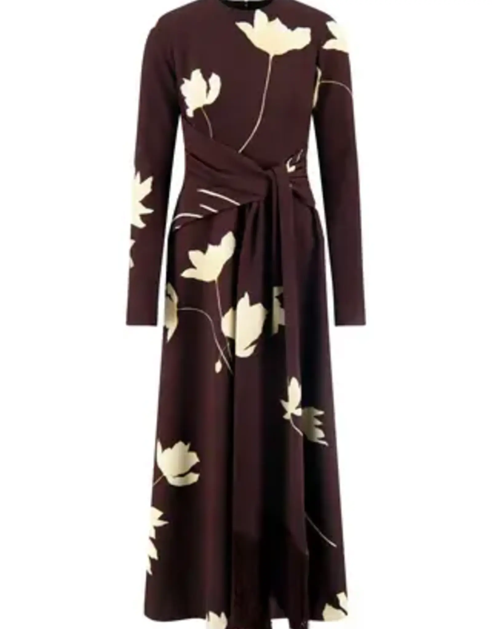 Lela Rose Floral Printed Crepe Long Sleeve Tie Waist Dress