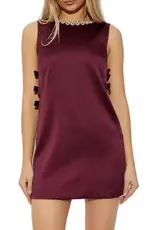 Self Portrait Burgundy Satin Cut Out Mini Dress