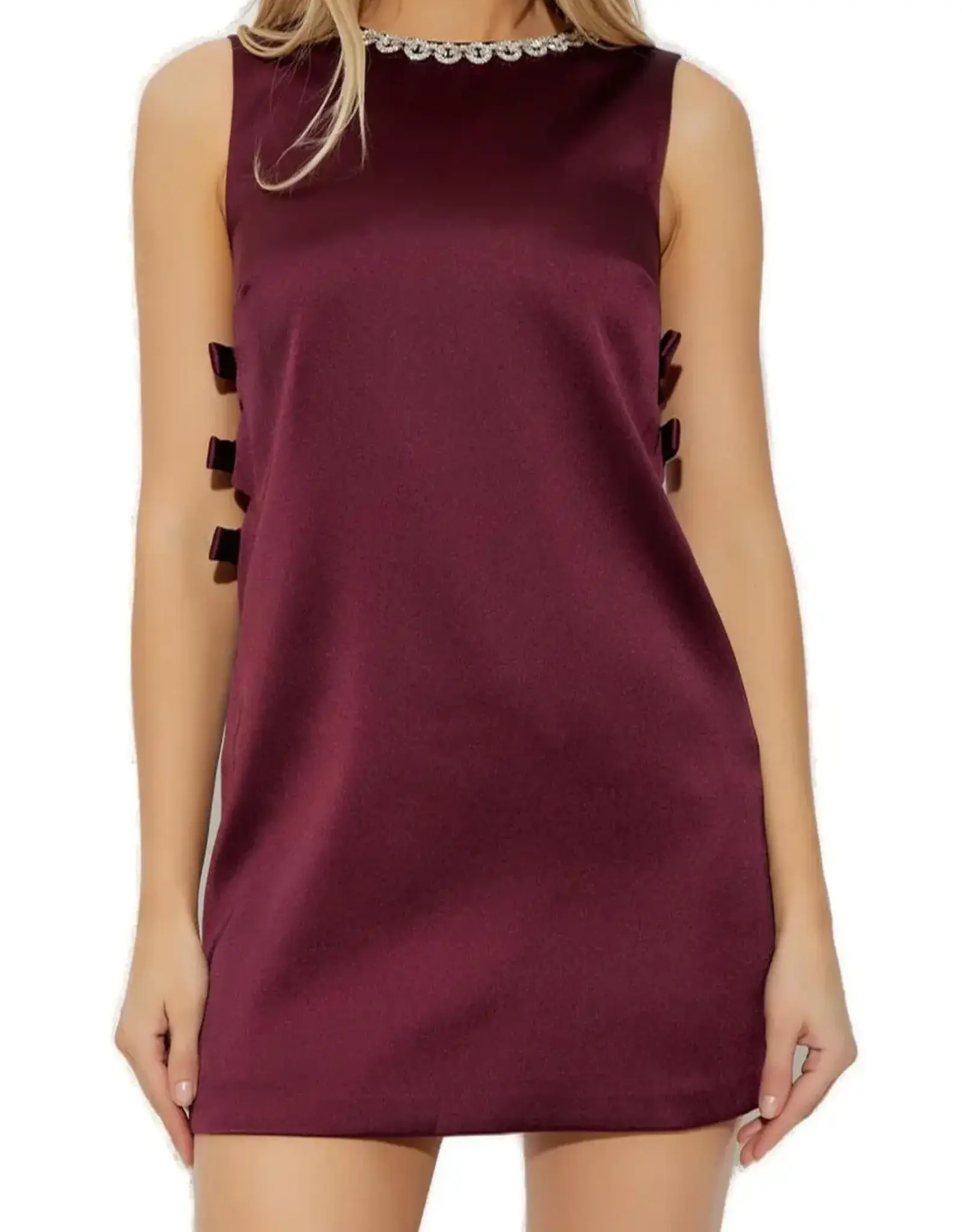 Self Portrait Burgundy Satin Cut Out Mini Dress