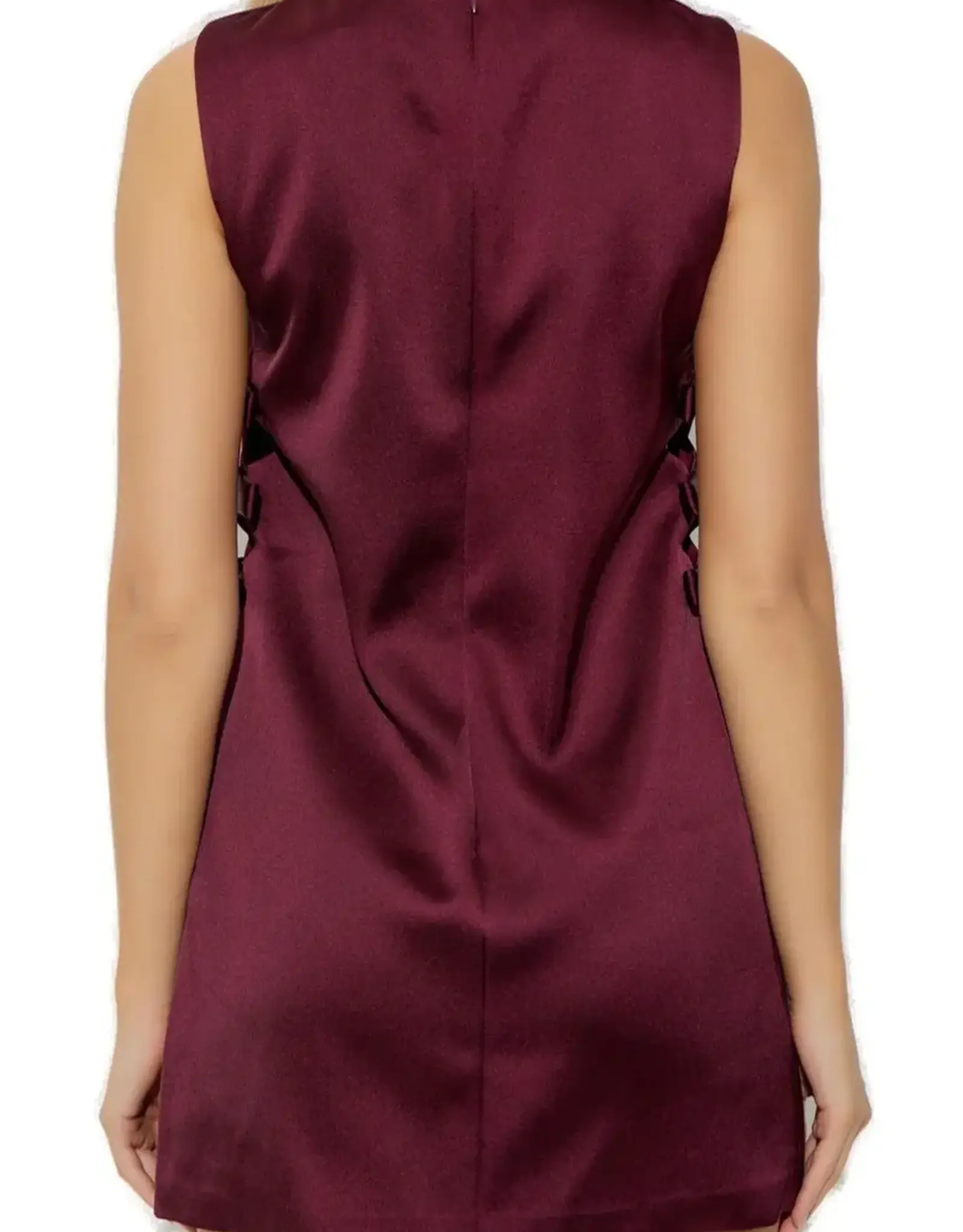 Self Portrait Burgundy Satin Cut Out Mini Dress