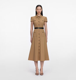 Self Portrait Tan Twill Belted Midi Dress