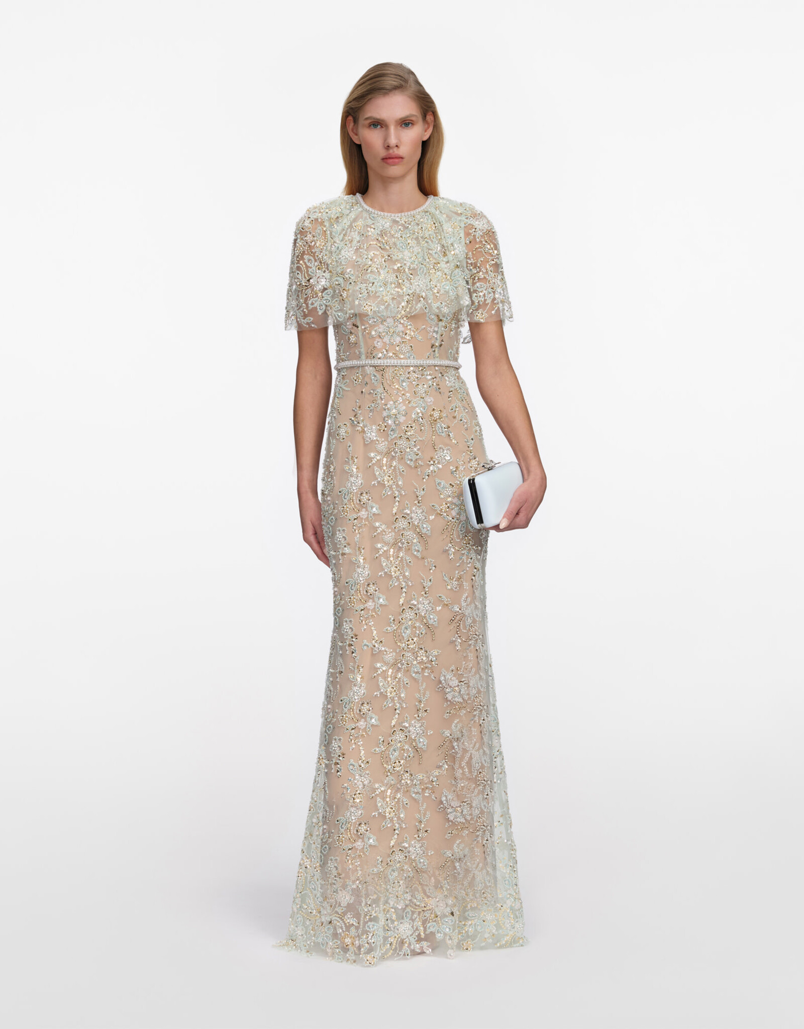 Self Portrait Mint Embellished Cape Maxi Dress