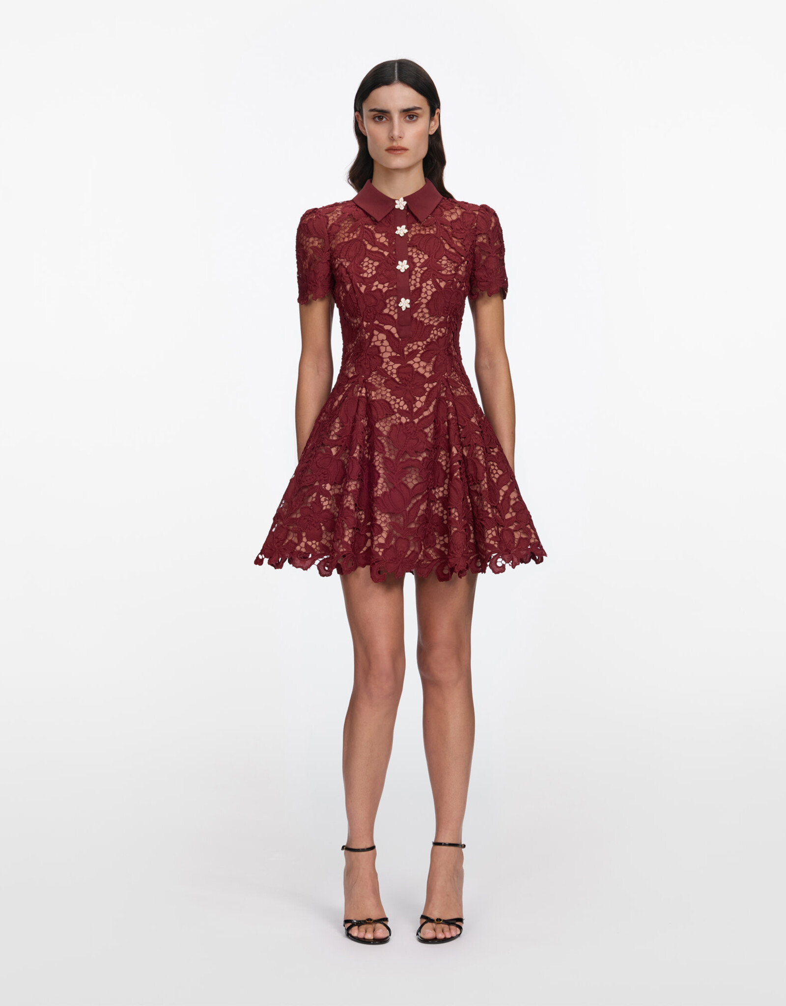Self Portrait Burgundy Lace Mini Dress
