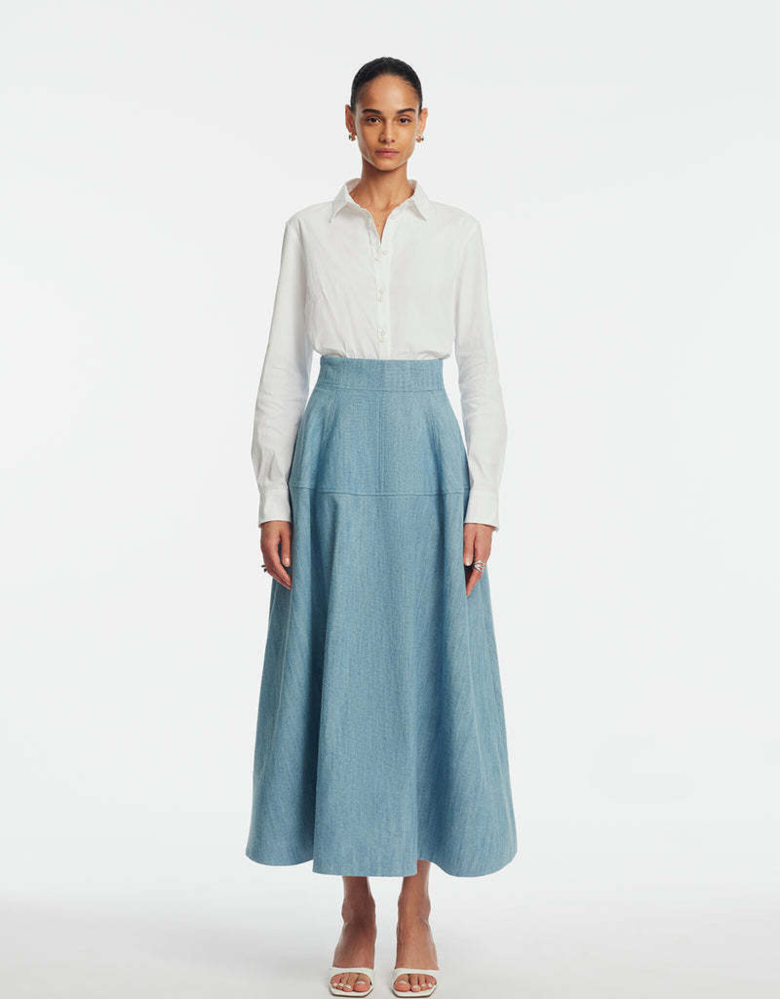 Lela Rose Denim A-Line Skirt