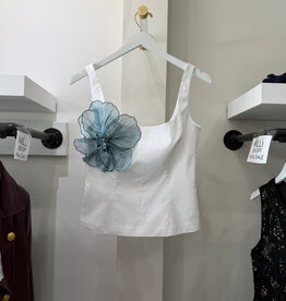 Lela Rose Peony Embroidered Cotton Poplin Scoop Neck Top