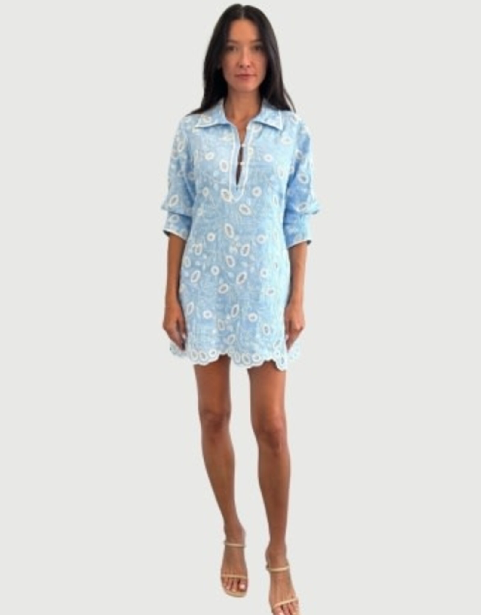 SIMKHAI FREYA EMBROIDERED LINEN MINI DRESS
