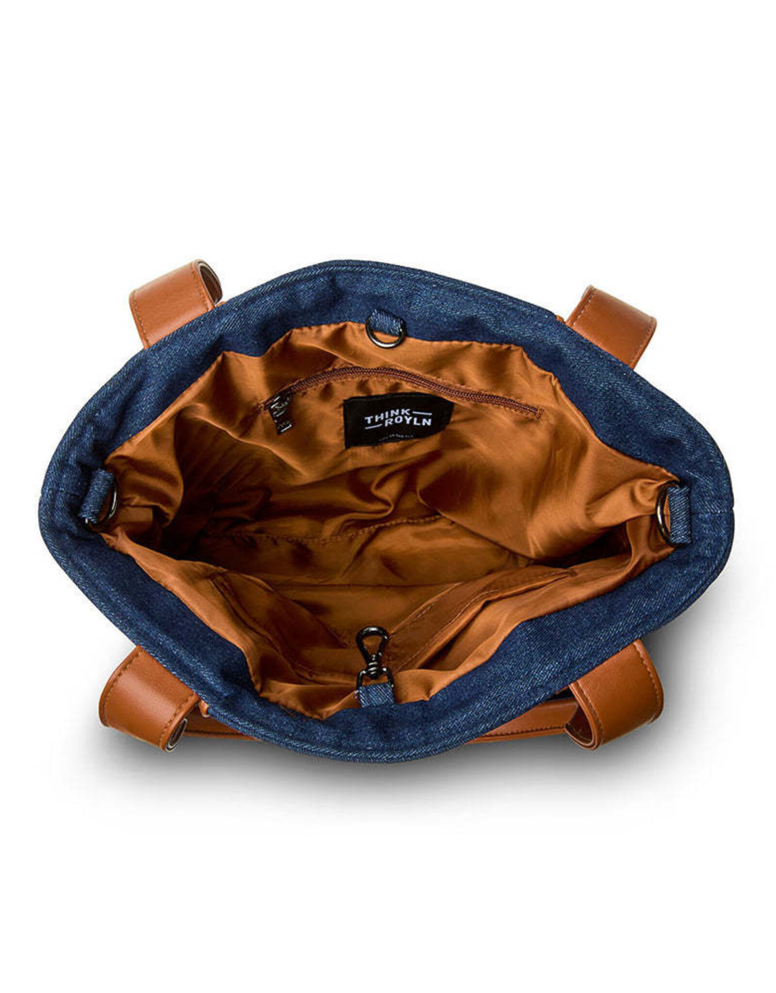 Think Royln High Note Tote- Mocha Luxe Trim-Dark Denim