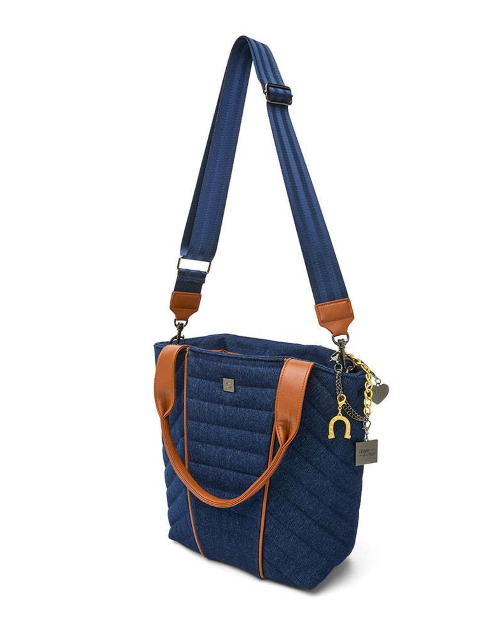 Think Royln High Note Tote- Mocha Luxe Trim-Dark Denim