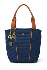 Think Royln High Note Tote- Mocha Luxe Trim-Dark Denim