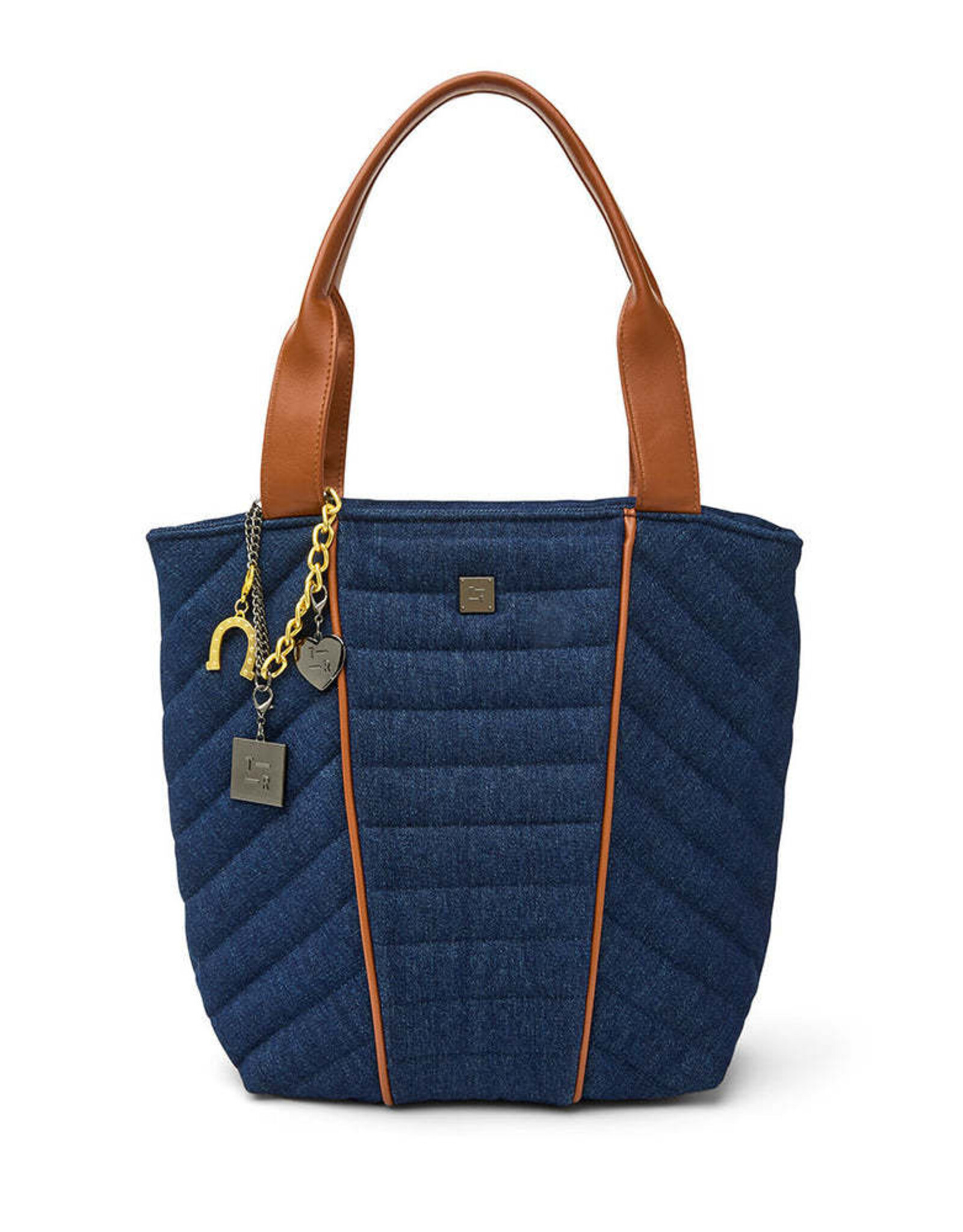 Think Royln High Note Tote- Mocha Luxe Trim-Dark Denim
