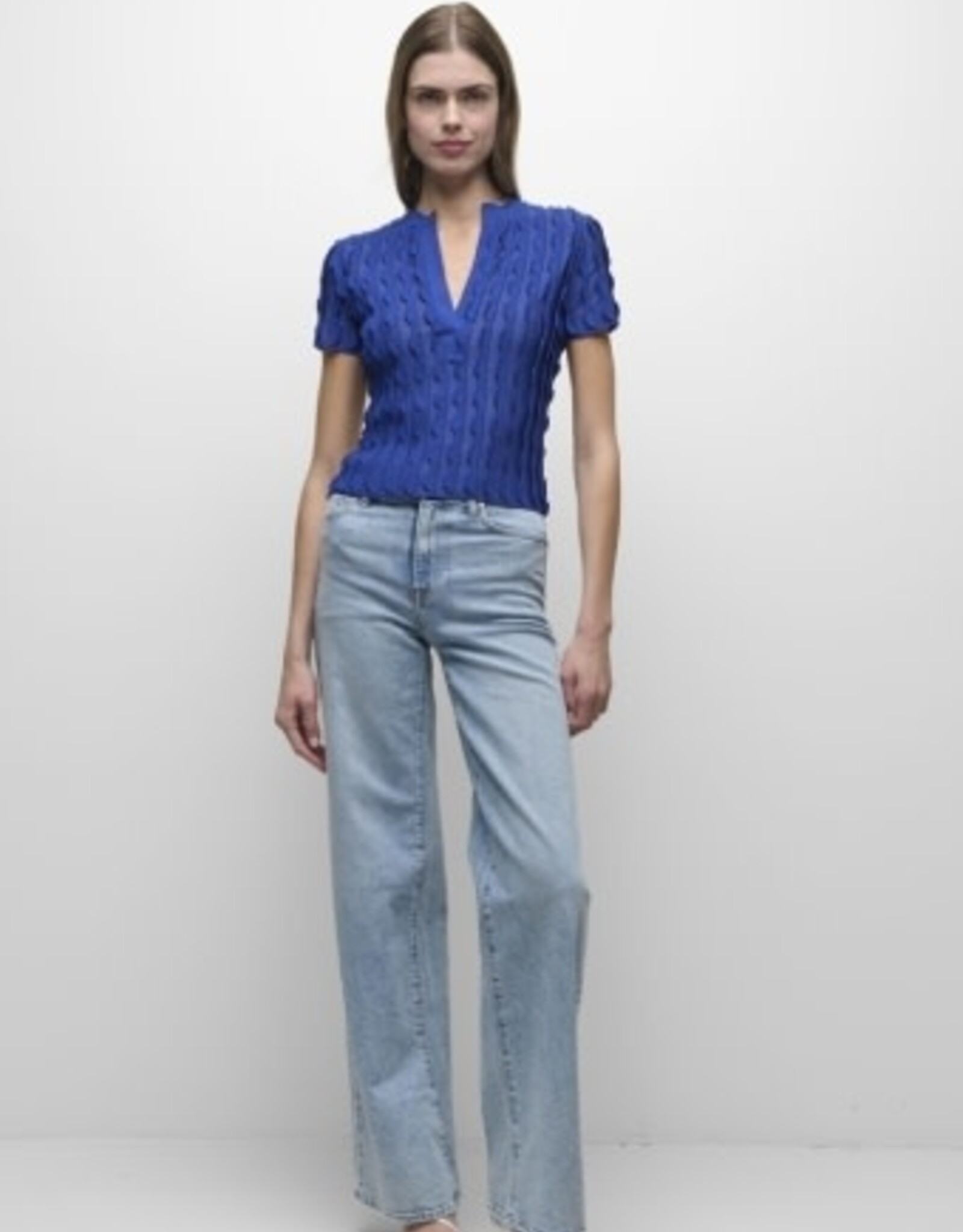 SIMKHAI MALLORIE SCALLOPED KNIT POLO