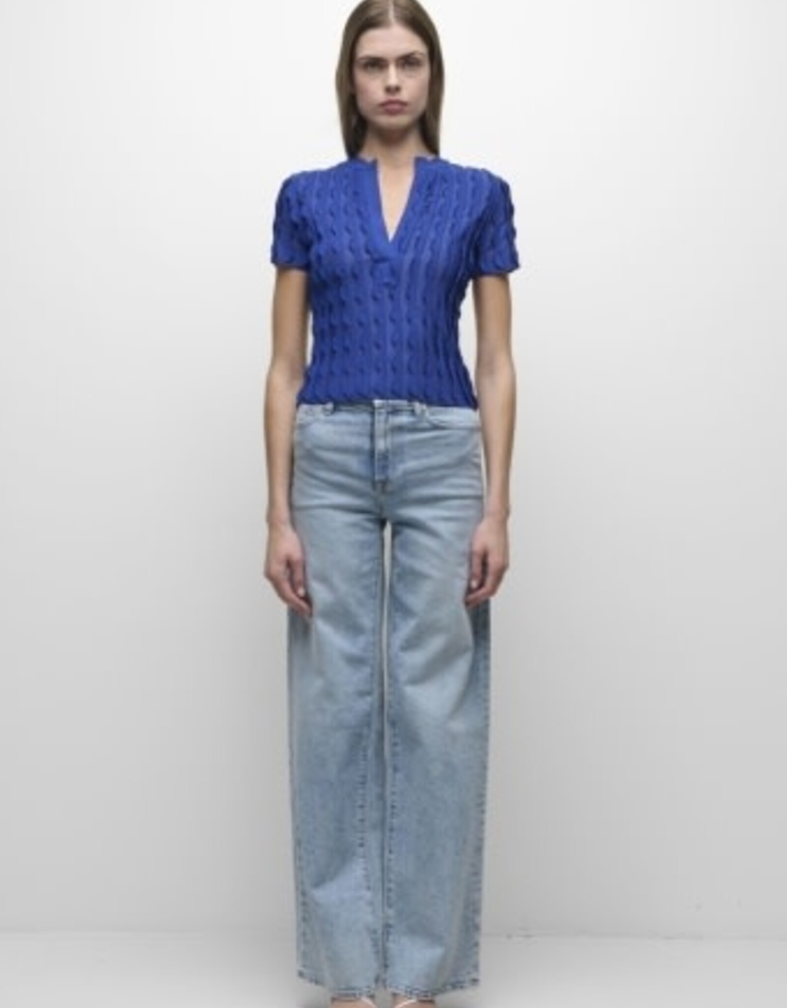 SIMKHAI MALLORIE SCALLOPED KNIT POLO
