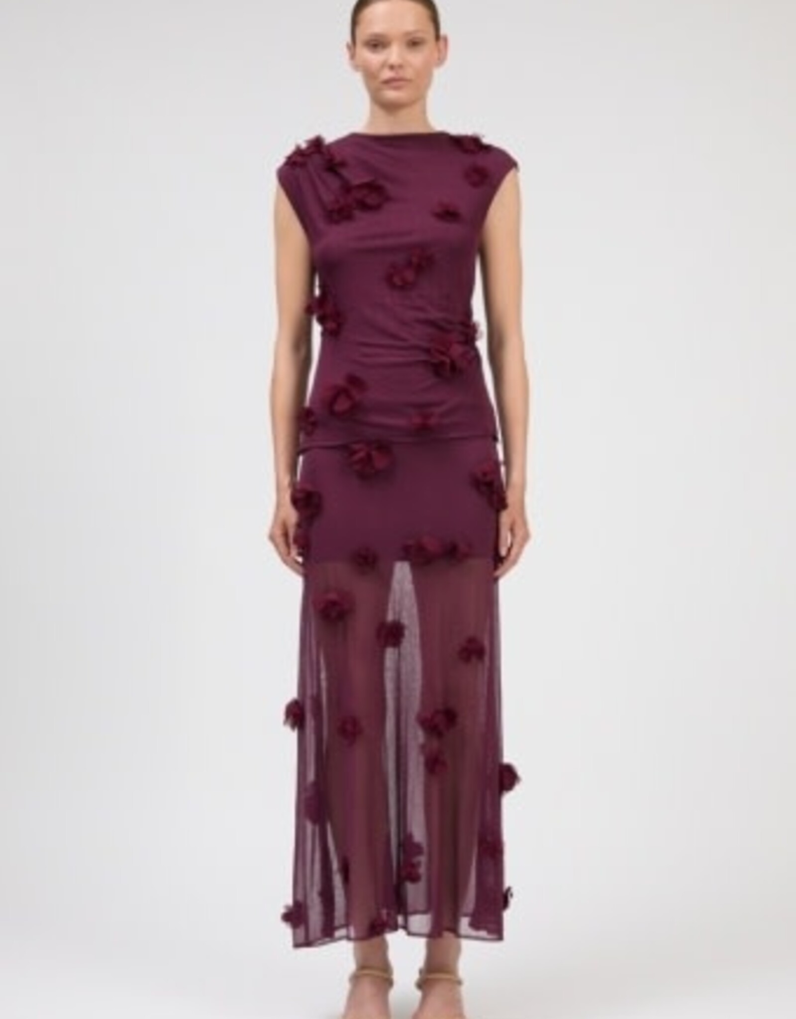 SIMKHAI CORA FLORAL APPLIQUE MIDI SKIRT