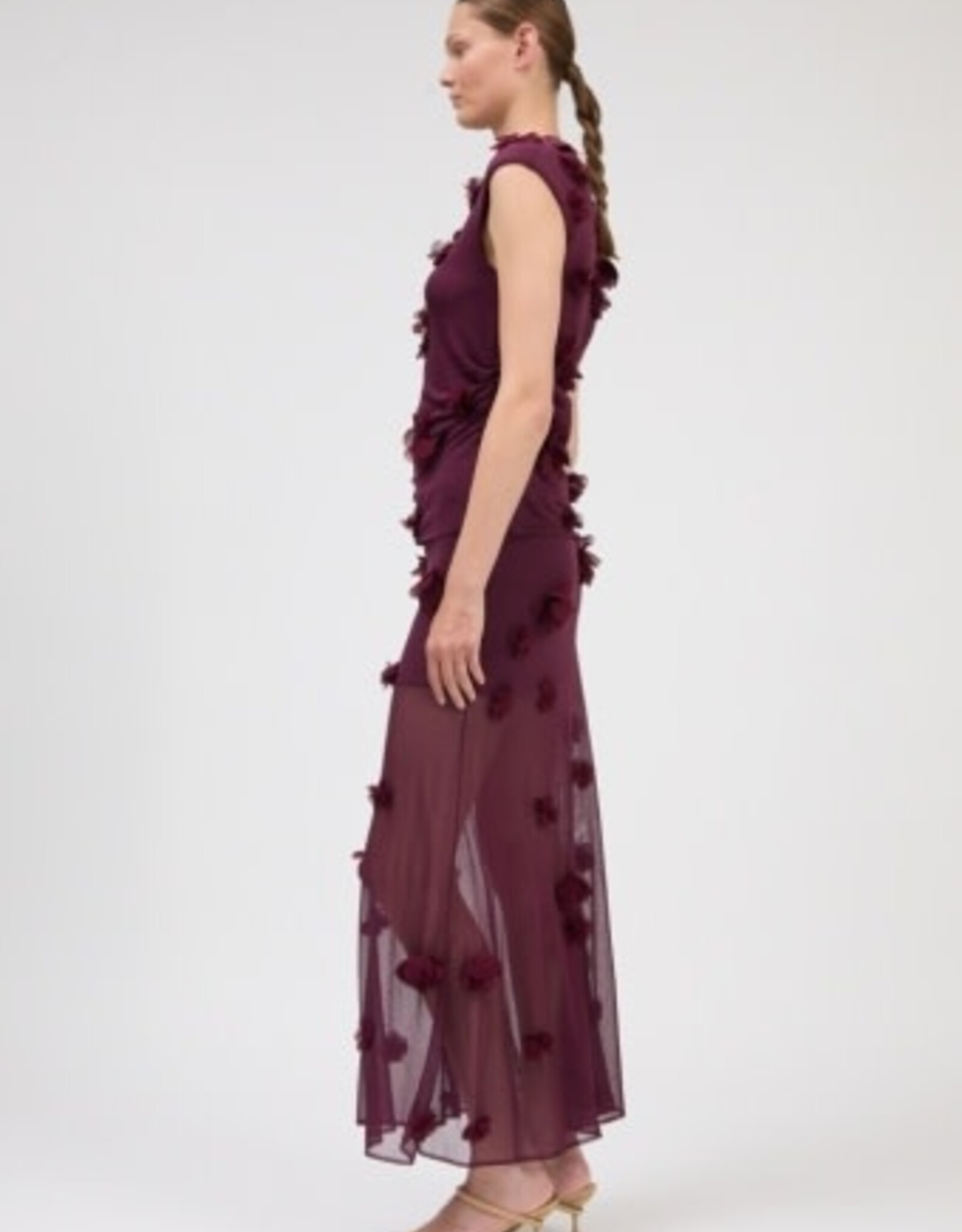 SIMKHAI CORA FLORAL APPLIQUE MIDI SKIRT