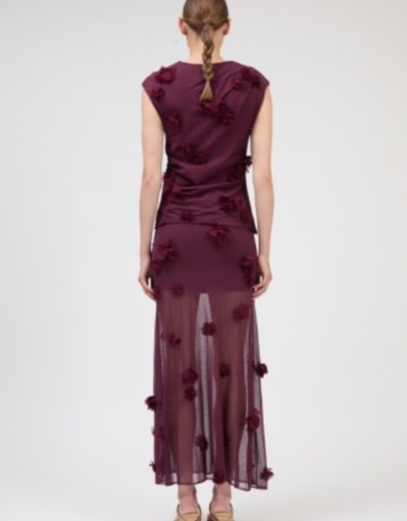 SIMKHAI CORA FLORAL APPLIQUE MIDI SKIRT