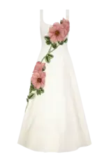 Lela Rose Peony Embroidered Stretch Cotton Full Dress