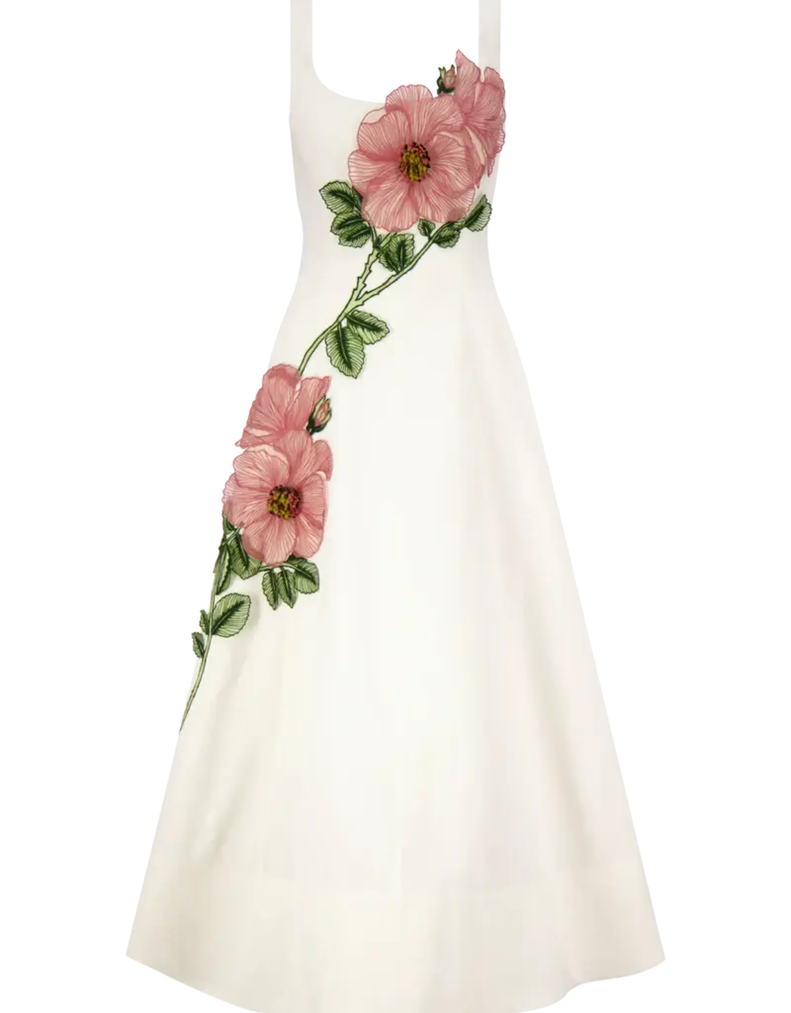 Lela Rose Peony Embroidered Stretch Cotton Full Dress