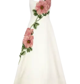 Lela Rose Peony Embroidered Stretch Cotton Full Dress