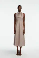 Lela Rose Striped Heathered Cotton Draped Halter Dress