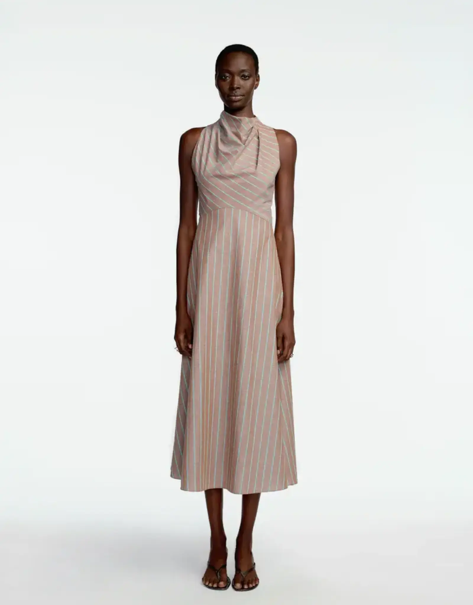 Lela Rose Striped Heathered Cotton Draped Halter Dress