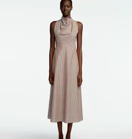 Lela Rose Striped Heathered Cotton Draped Halter Dress