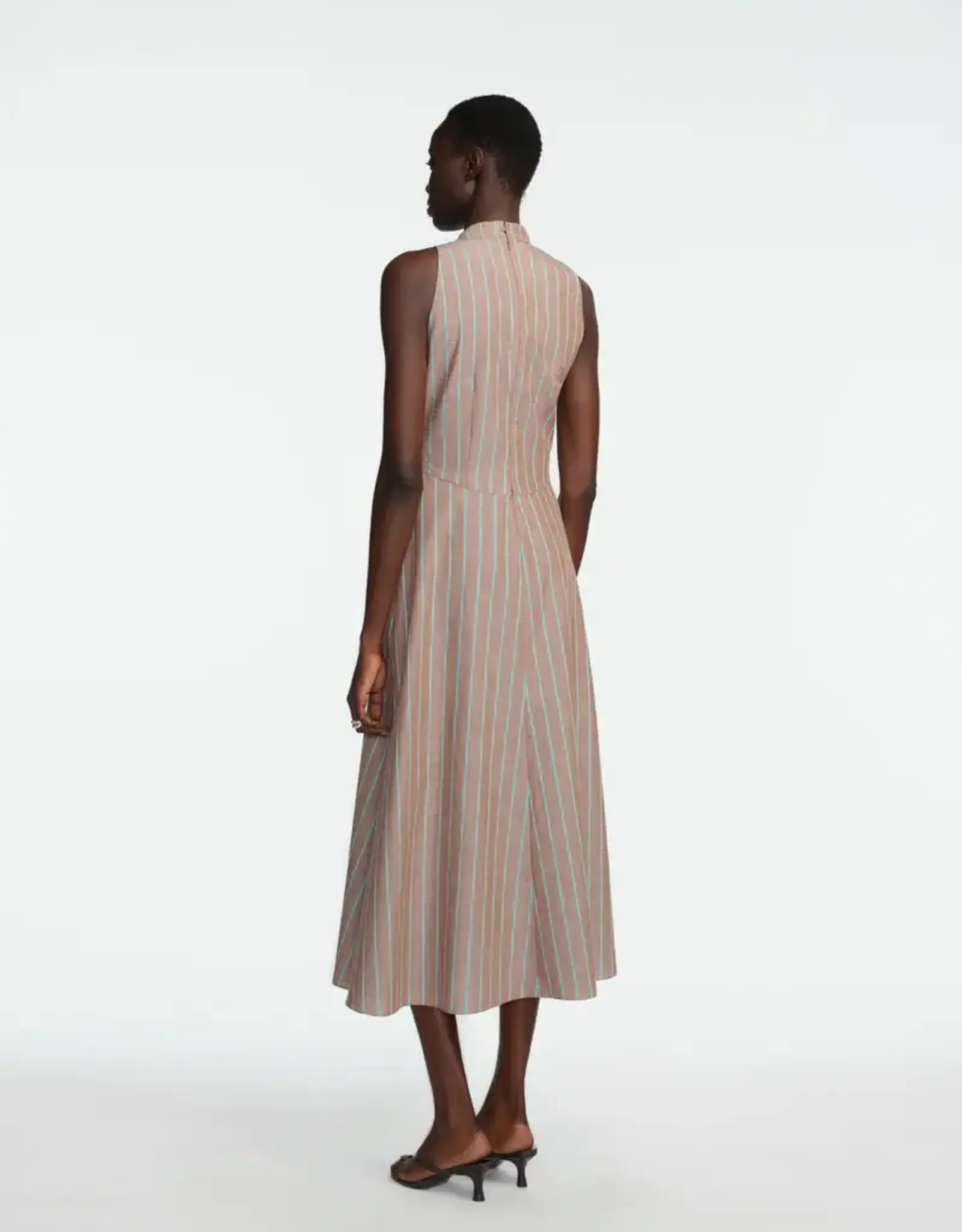 Lela Rose Striped Heathered Cotton Draped Halter Dress