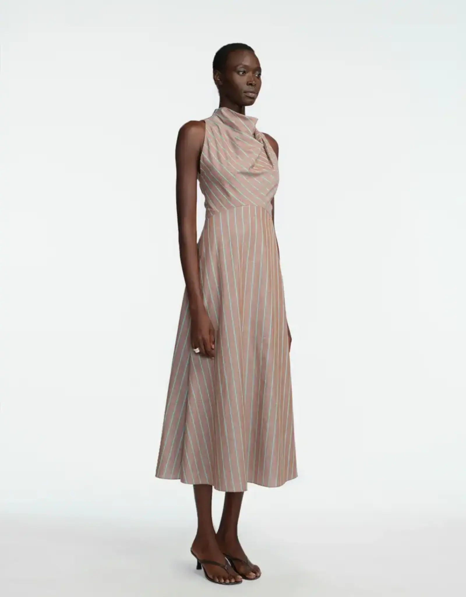 Lela Rose Striped Heathered Cotton Draped Halter Dress