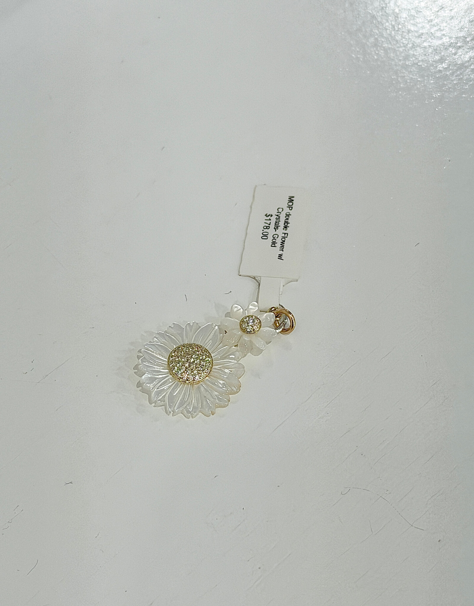Sennod Jewelry Design VVSM09- MOP Double Flower w/Crystals-Gold