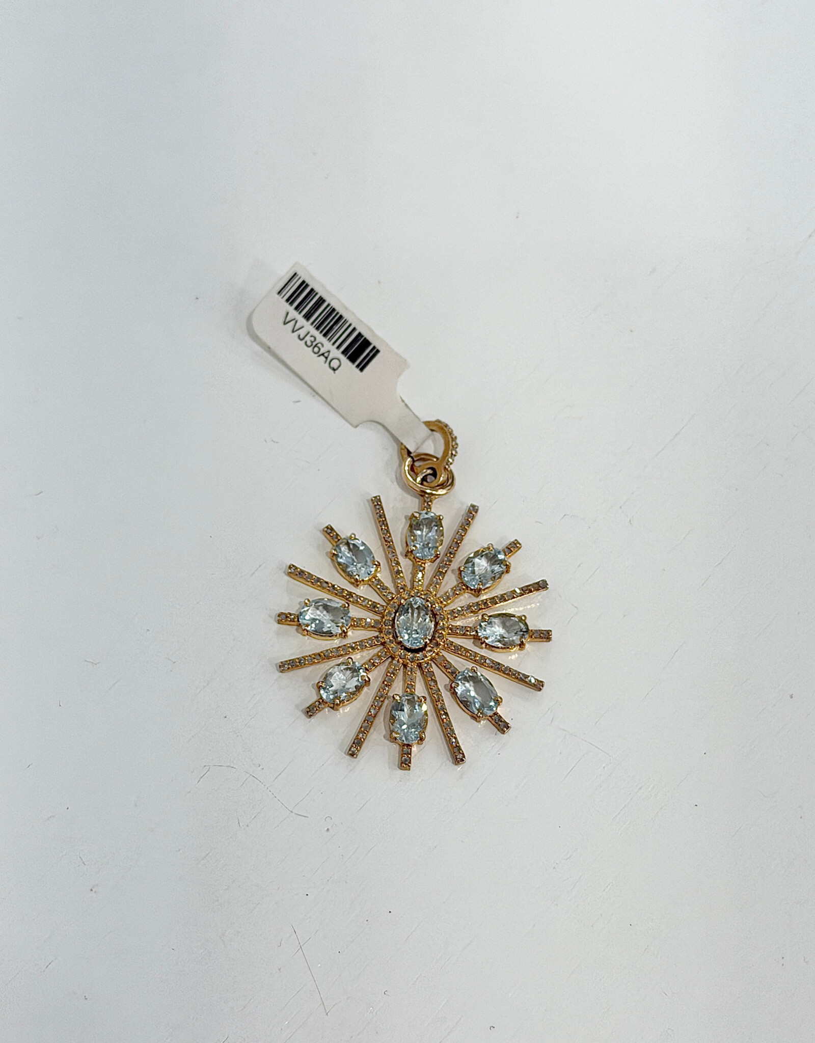 Sennod Jewelry Design VVJ36AQ-Modern Sun- Stone & Diamond- Aquamarine/Gold