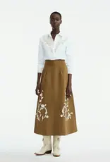 Lela Rose Leather Floral Embroidered Rustic Stretch Cotton Skirt