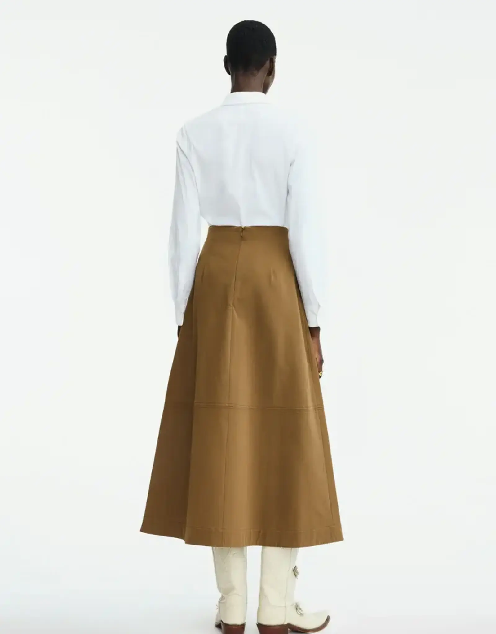 Lela Rose Leather Floral Embroidered Rustic Stretch Cotton Skirt