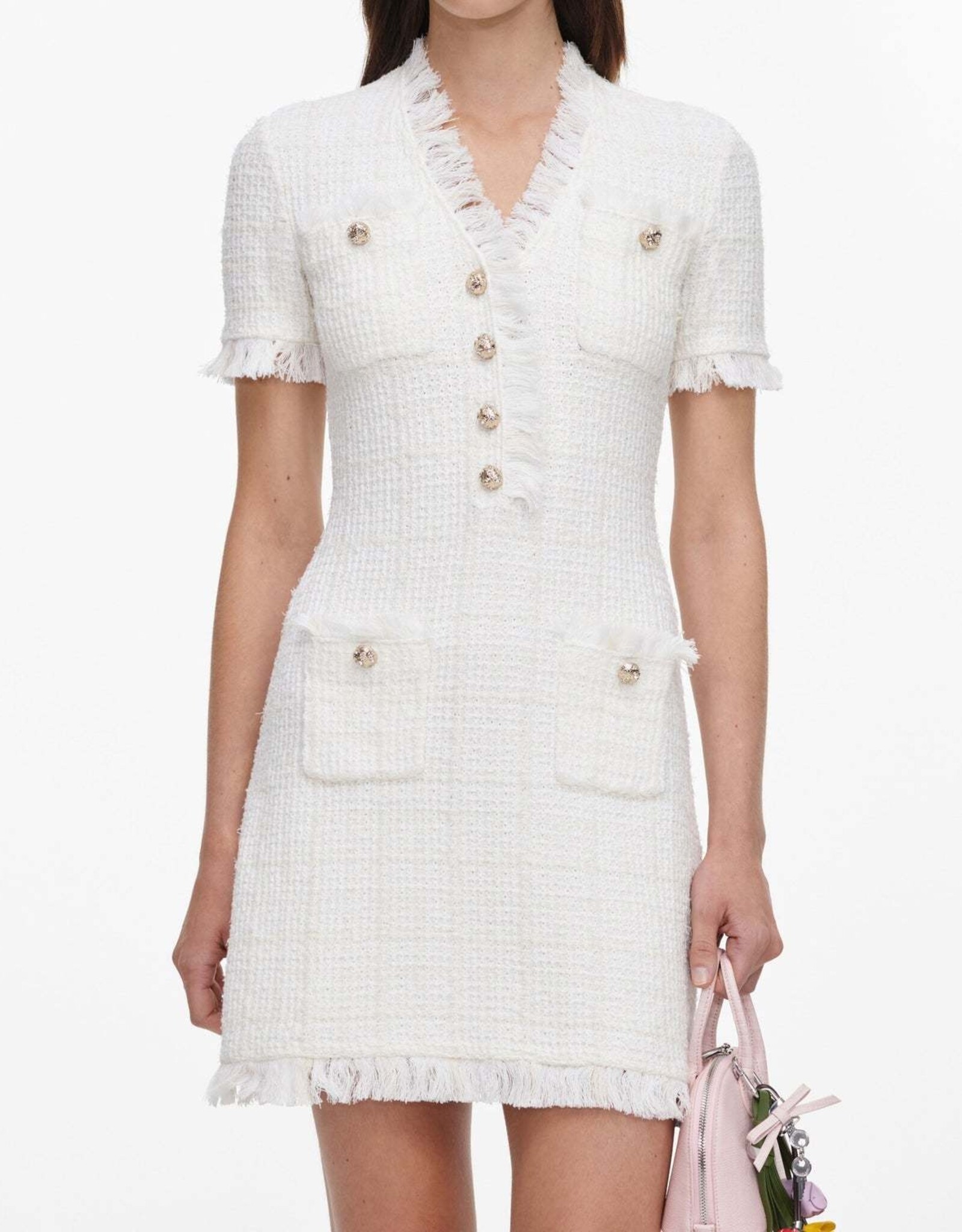 Self Portrait CREAM TEXTURED KNIT MINI DRESS