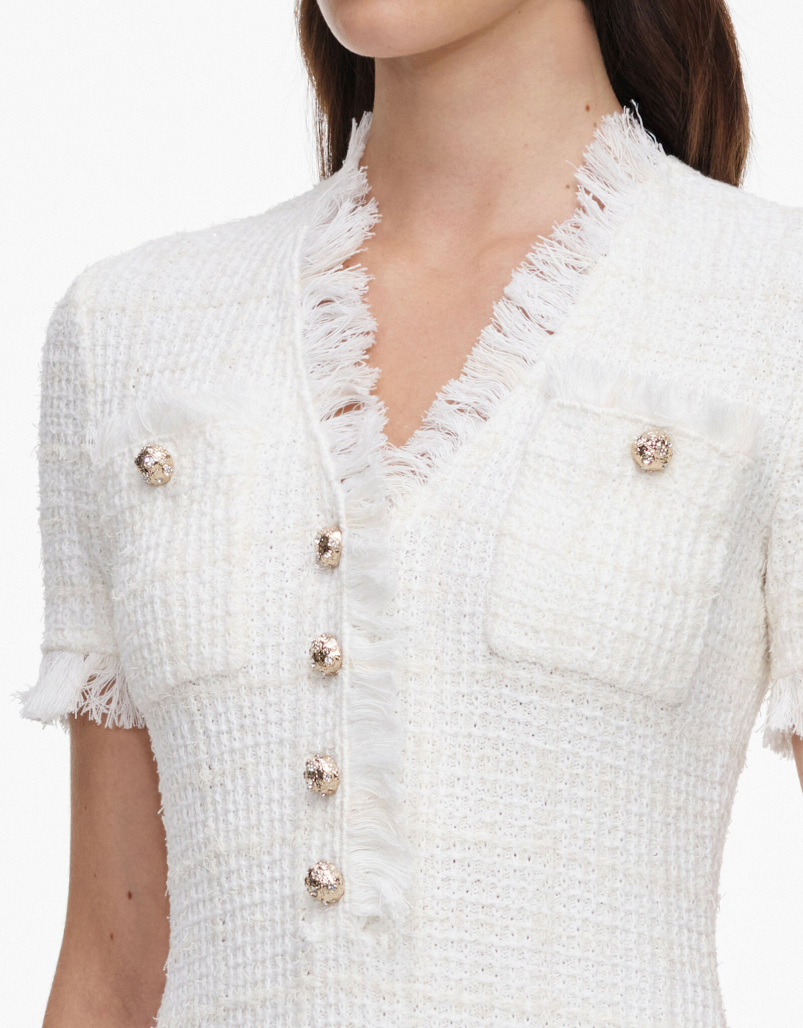 Self Portrait CREAM TEXTURED KNIT MINI DRESS