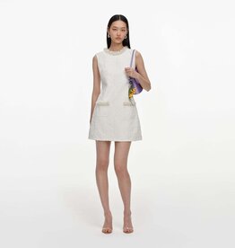 Self Portrait CREAM TEXTURED DENIM MINI DRESS