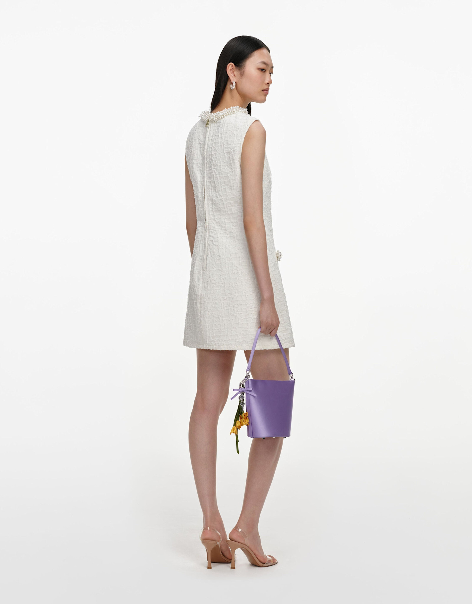 Self Portrait CREAM TEXTURED DENIM MINI DRESS