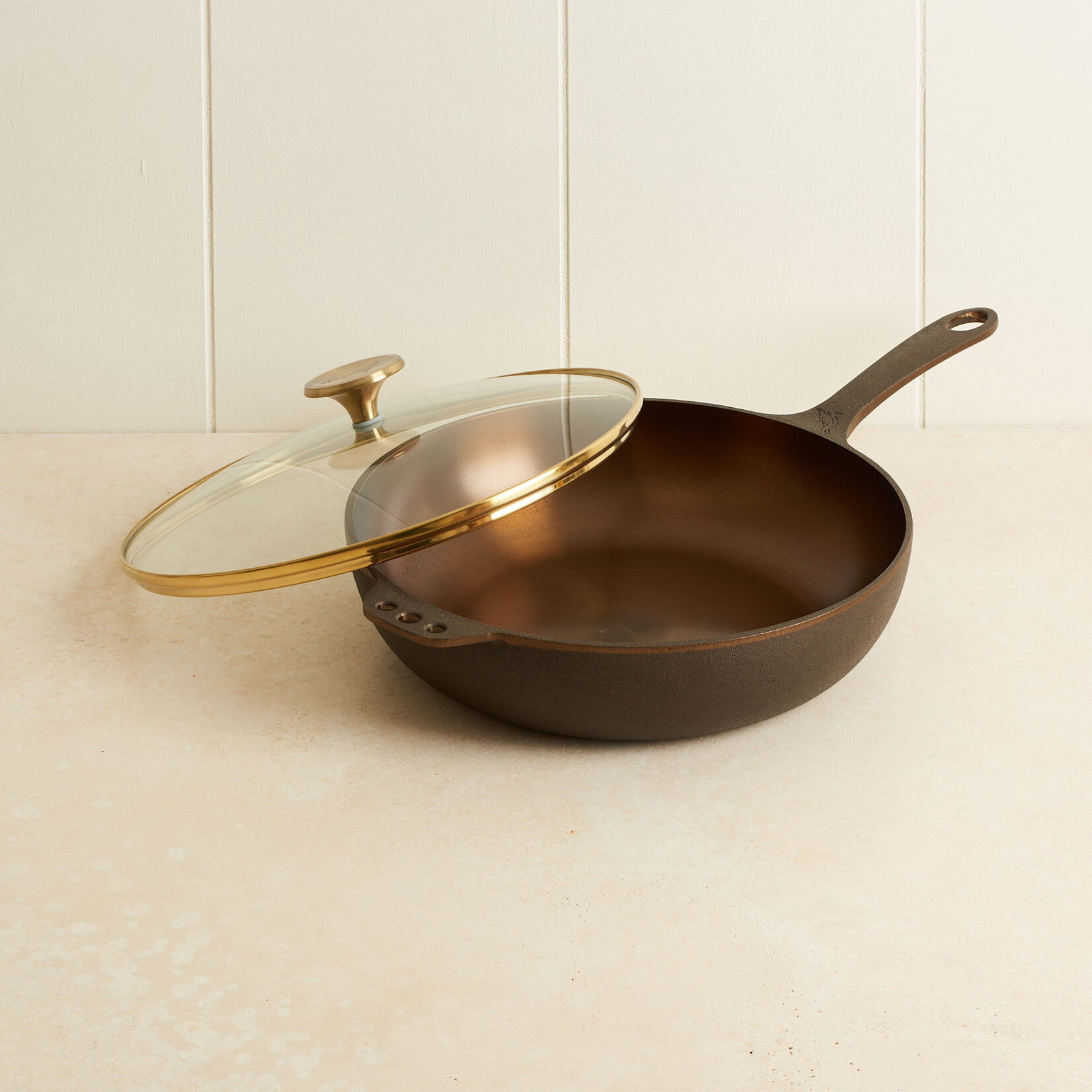 No 11 Cast Iron Deep Chef Pan with glass lid