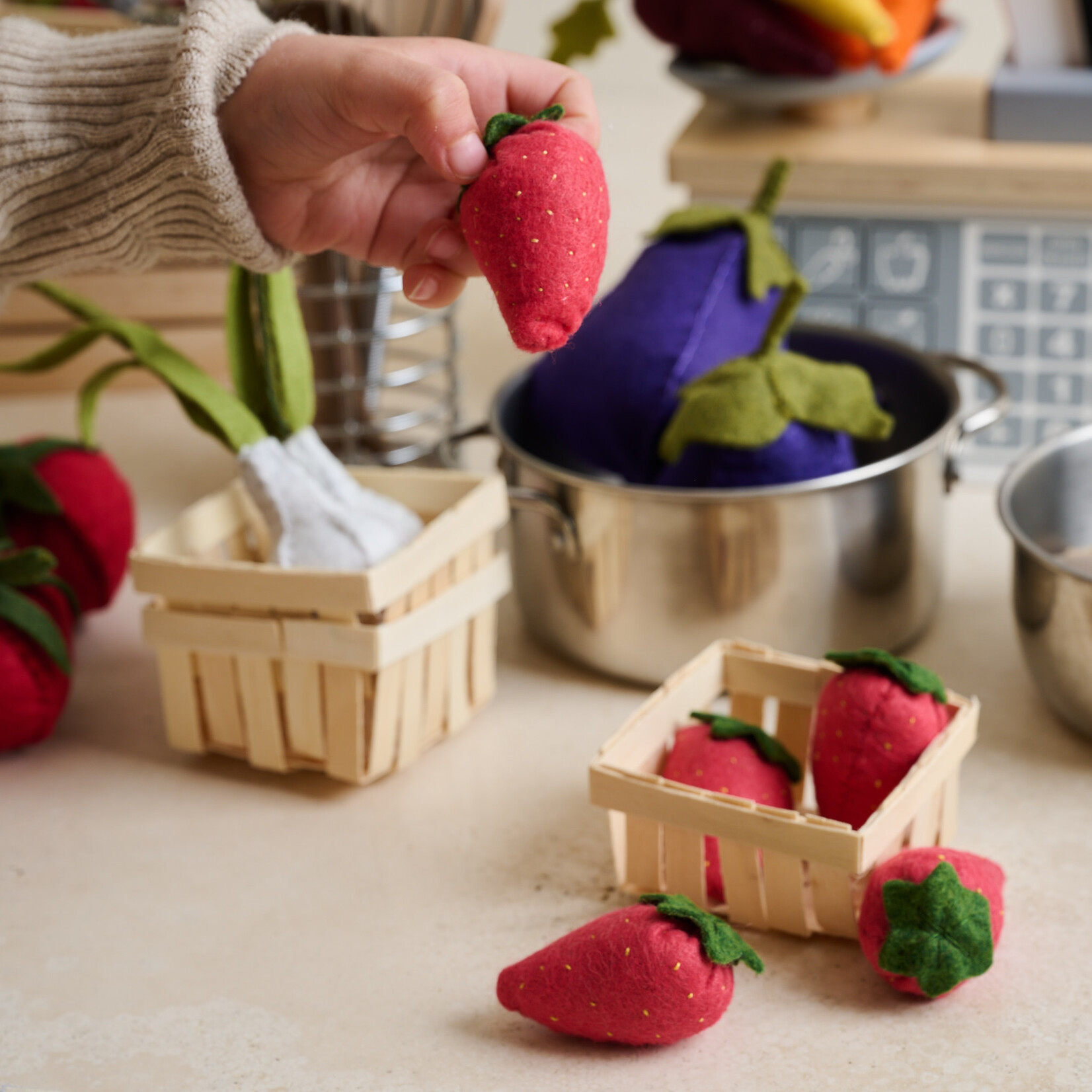 Felted Play Food - strawberries crate of 5