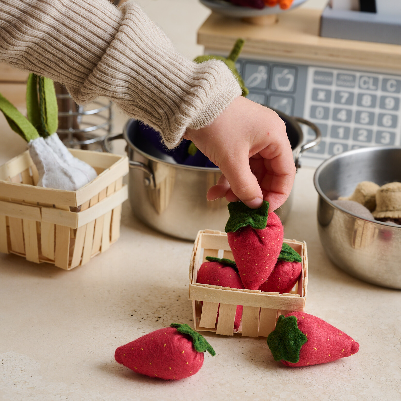 Felted Play Food - strawberries crate of 5