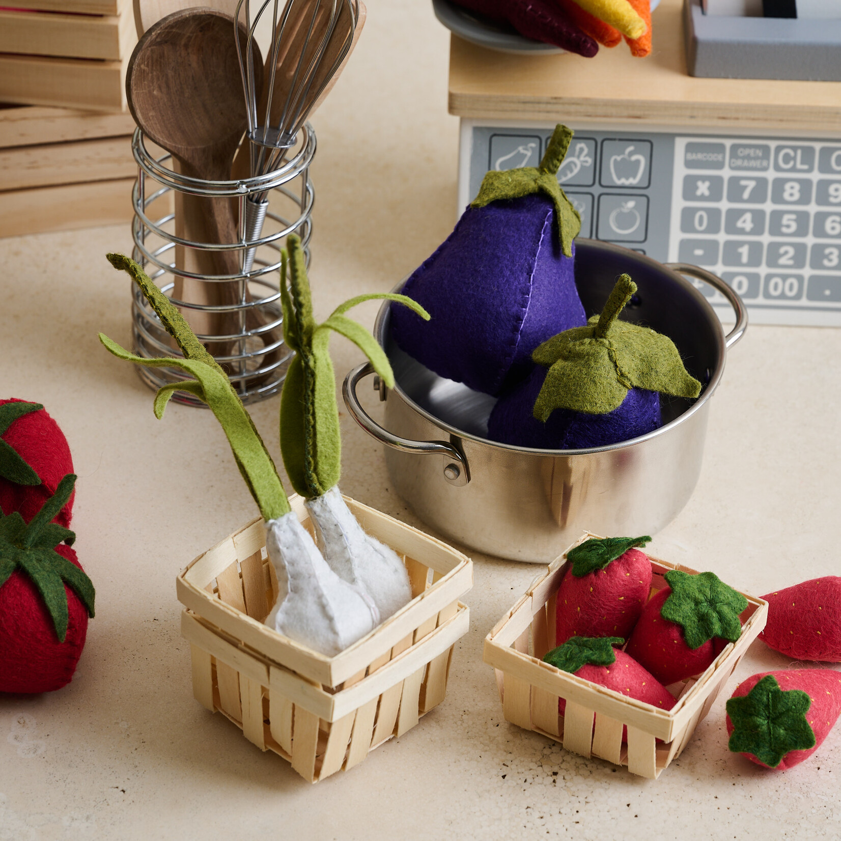 Felted Play Food - strawberries crate of 5